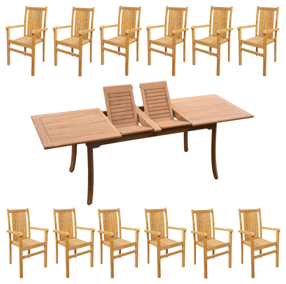 13Piece Outdoor Teak Dining Set 117" Rectangle Table, 12 Cahyo