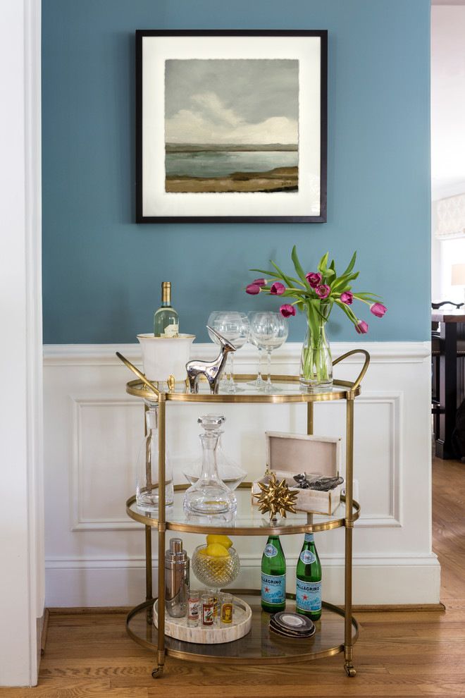 Inspiration for a transitional bar cart in DC Metro with light hardwood floors.