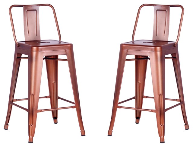 Distressed Metal Barstool With Back, Set of 2 - Bar Stools ...