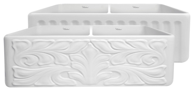 Whitehaus WHFLGO3318-W White Fireclay Kitchen Sink w/ Gothic Swirl Design