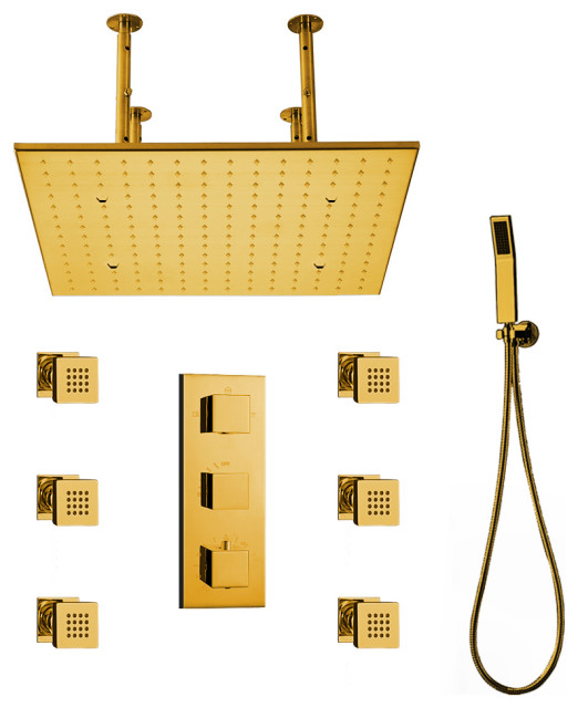 Gold Tone 24 Square Multi Color LED Rain Shower Head - Contemporary ...