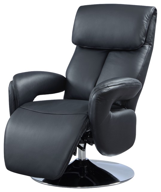 Singapore Contemporary Leather Power Recliner, Black Contemporary