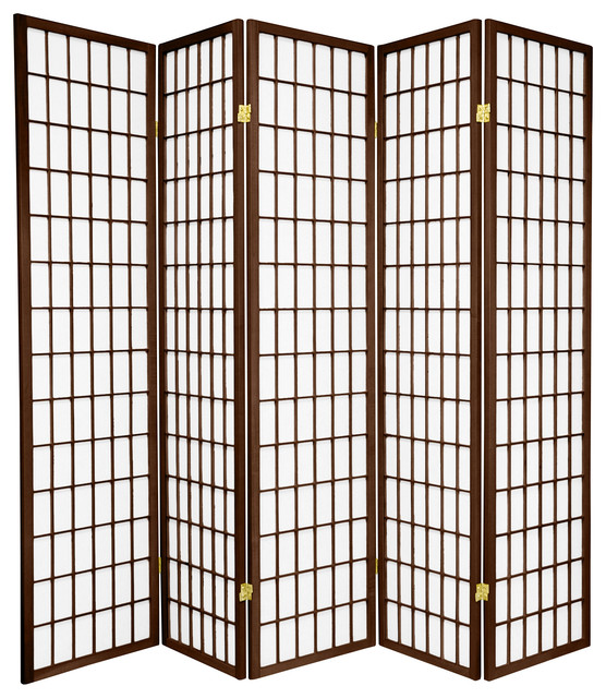 6' Tall Window Pane Shoji Screen, Walnut, 5 Panels