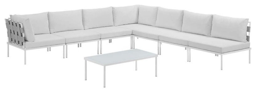 Modway Harmony 8-Piece Outdoor Patio Aluminum Sectional Sofa Set in White