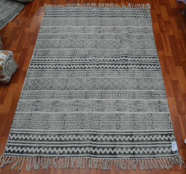 2x3' Cotton Rug Dhurrie Indian Floor Carpet Fringe Lace Floral Pattern Area Rugs 