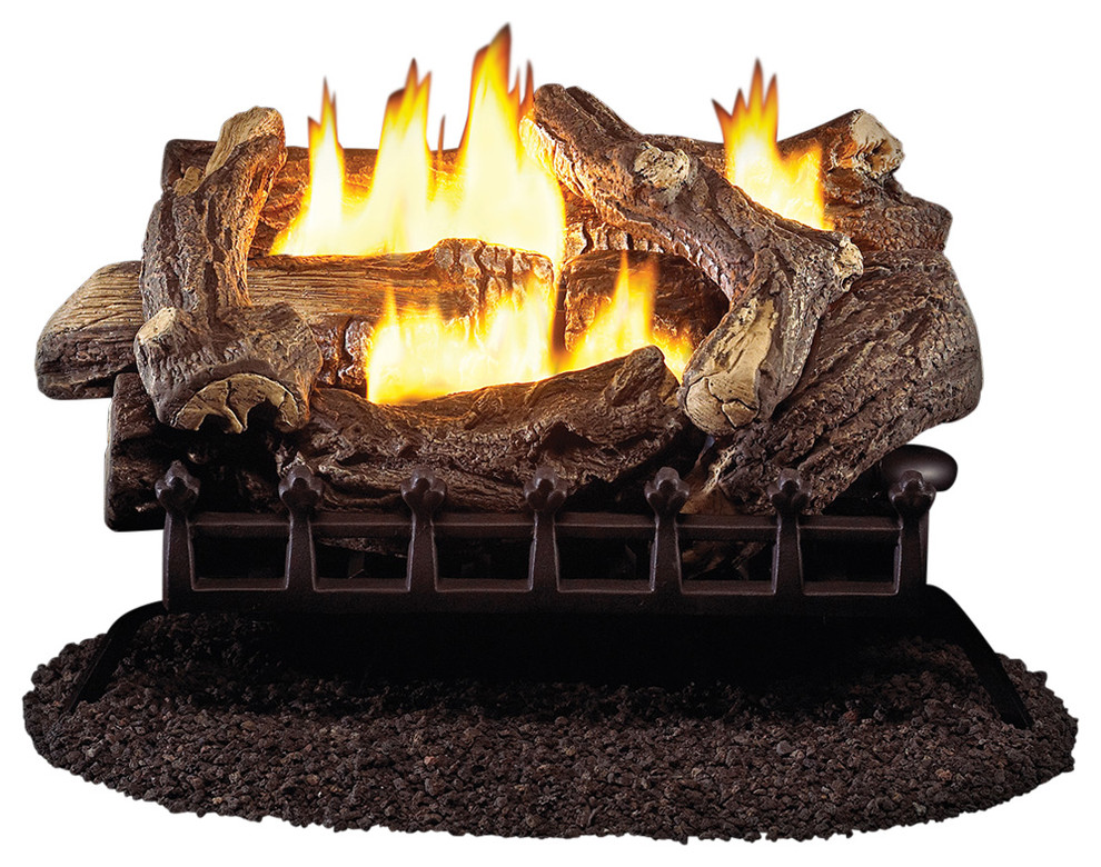 24" Ventless Natural Gas Log Set, 34,000 BTU Milivolt Control Rustic