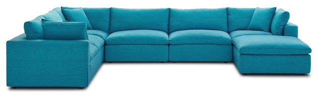 Commix Down Filled Overstuffed 7 Piece Sectional Sofa Set Teal