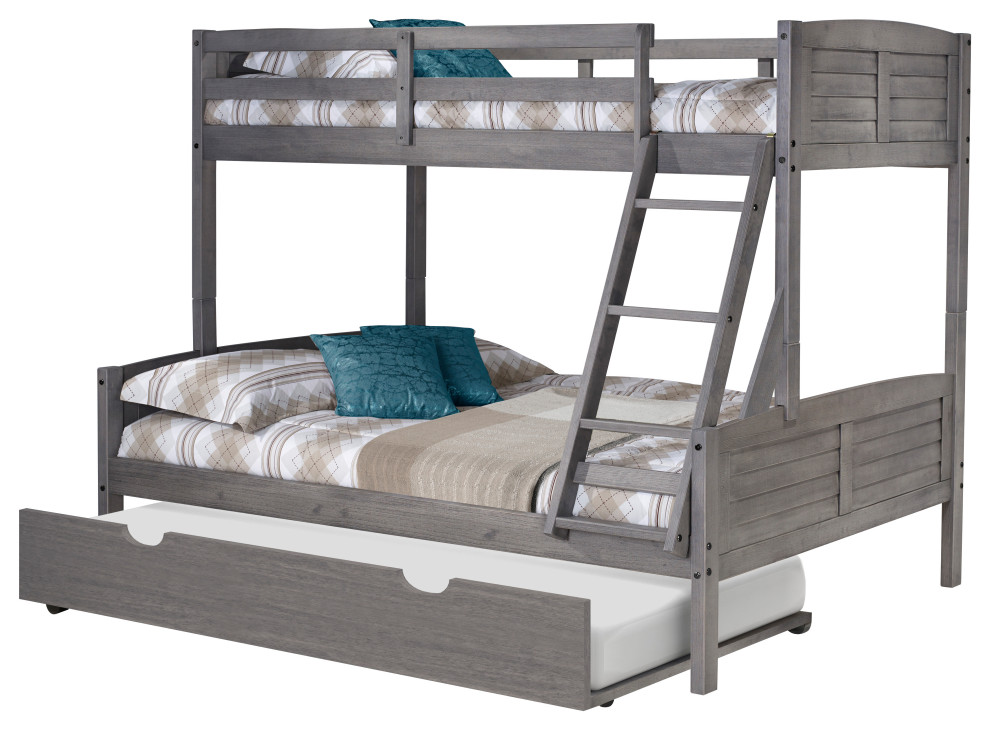 Twin/Full Louver Bunk Bed With Twin Trundle Bed In Antique Grey Finish