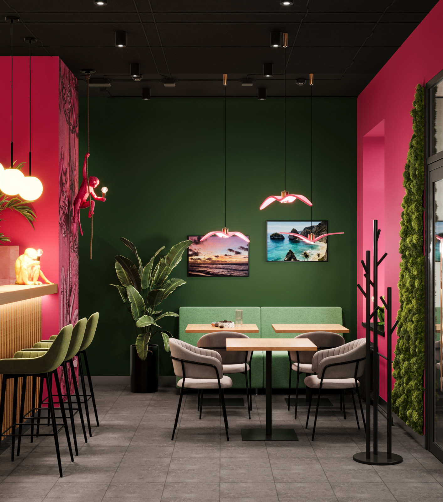 Кофейня в тропическом стиле. Проект