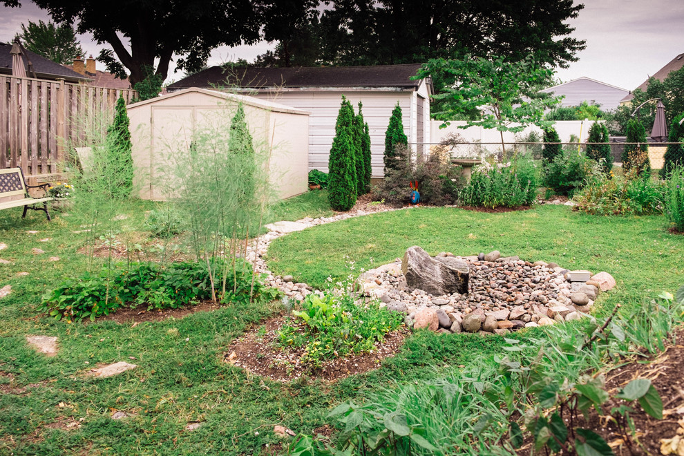 Photo of a mid-sized transitional full sun backyard stone driveway in Toronto for summer.