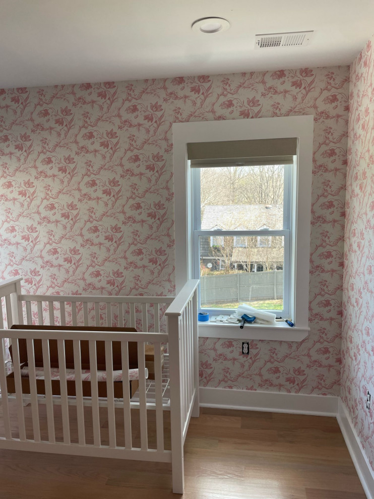 Nursery wallpaper installation Chicago, IL, 60610 - Nursery wallpaper installation – Chicago, IL, 60610
We added life and softness to this nursery with a pastel tropical wallpaper featuring palm fronds and toucans. Pre-pasted, low-VOC paper was used to ensure safety for infants. The design wraps gently behind the crib and changes with the light, adding a playful, natural rhythm to this city apartment.