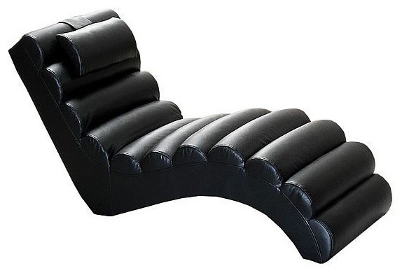 Indoor Chaise Lounge Chairs, Black Leather Modern Chaise Lounge