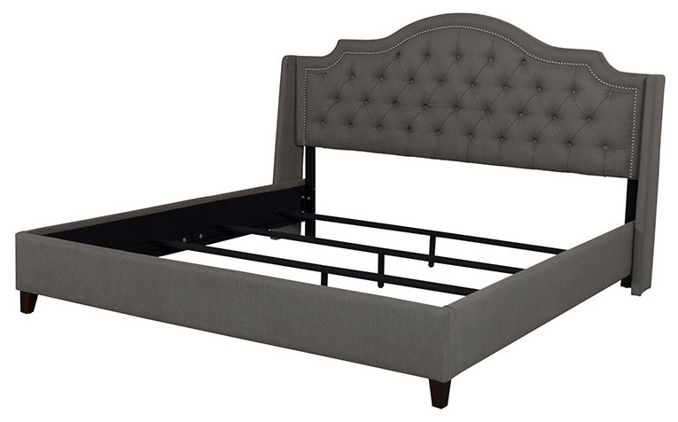 Tufted Upholstered Platform Bed With, Upholstered Platform Bed Frame Square Tufted Headboard Cal King Black