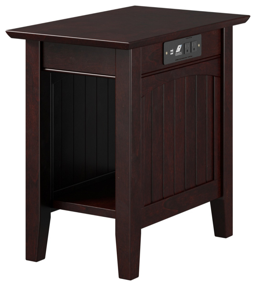 Nantucket Chair Side Table With Charging Station, Espresso