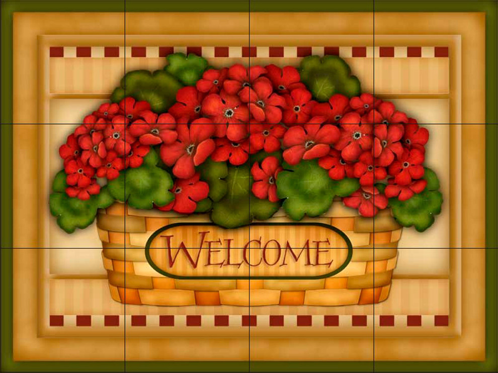 Ceramic Tile Mural by Angela Anderson Sunflower Basket
