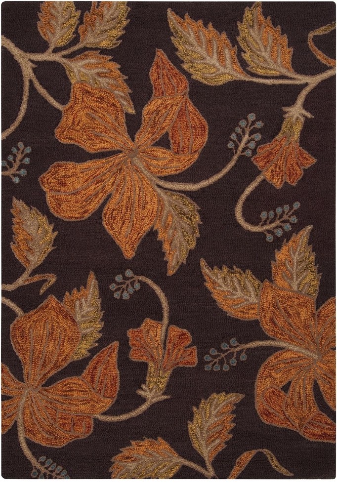 Country & Floral Blooming Area Rug, Rectangle, Espresso, Rust, 3'3"x5'3"