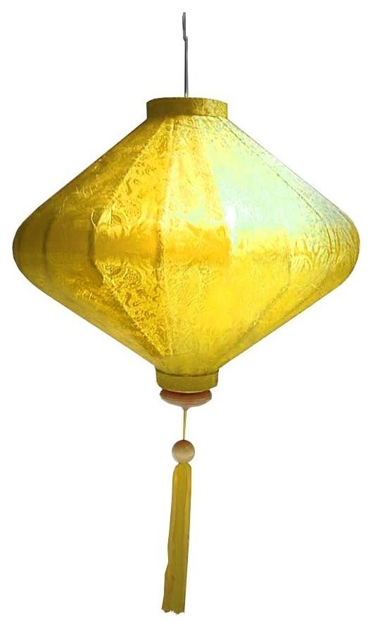 Silk Lantern Vietnamese Diamond Lamp, Yellow, 31", No Lighting Kit