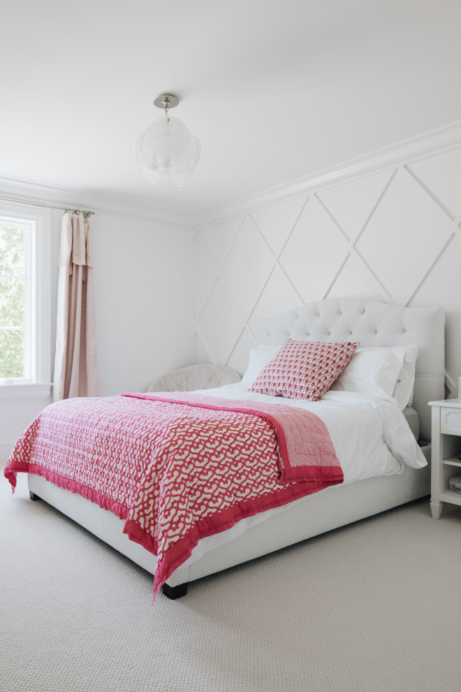 South Coast Farmhouse - Panel molding gives texture to teen bedroom walls.