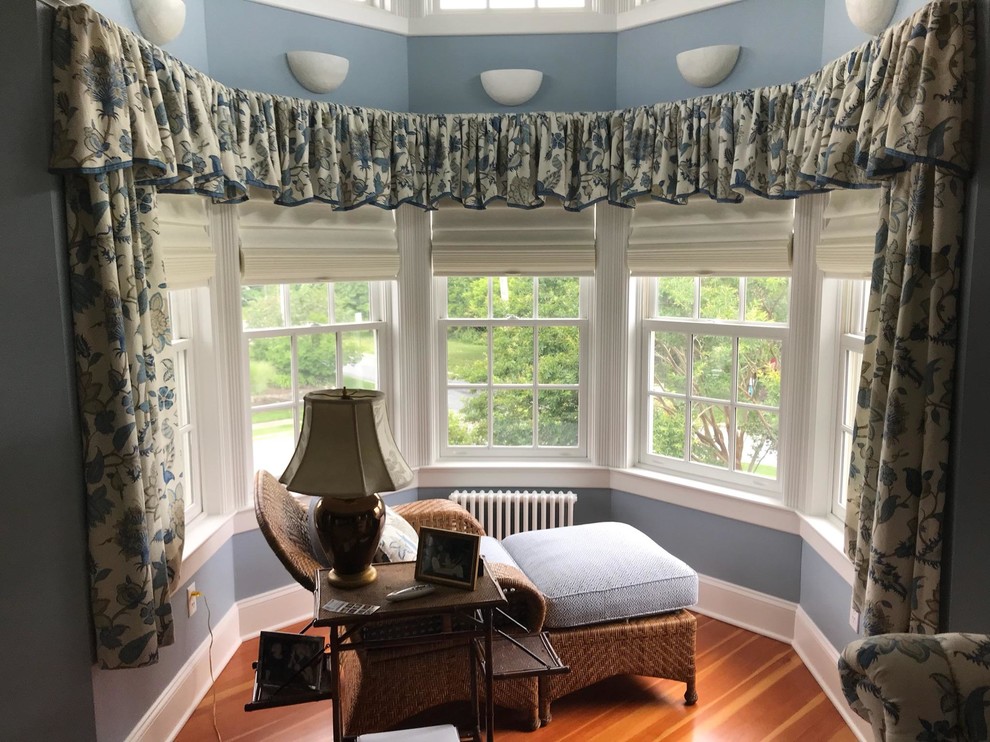 Palladian Window Plantation Shutters and Draperies with Vignette - Sea Girt, NJ