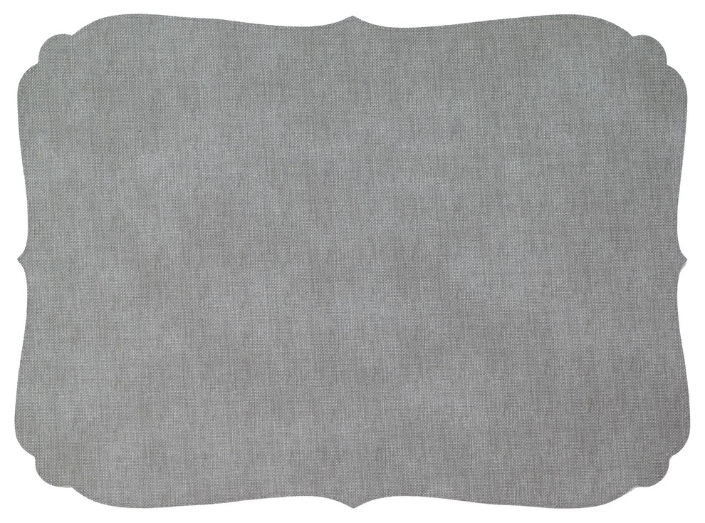 Curly Scalloped Rectangle Vinyl Placemats, Gray, Set of 4