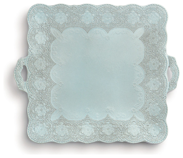 Arte Italica Merletto Aqua Square Platter with Handles