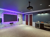 Transitional Home Theater by Adams Kirby Homes