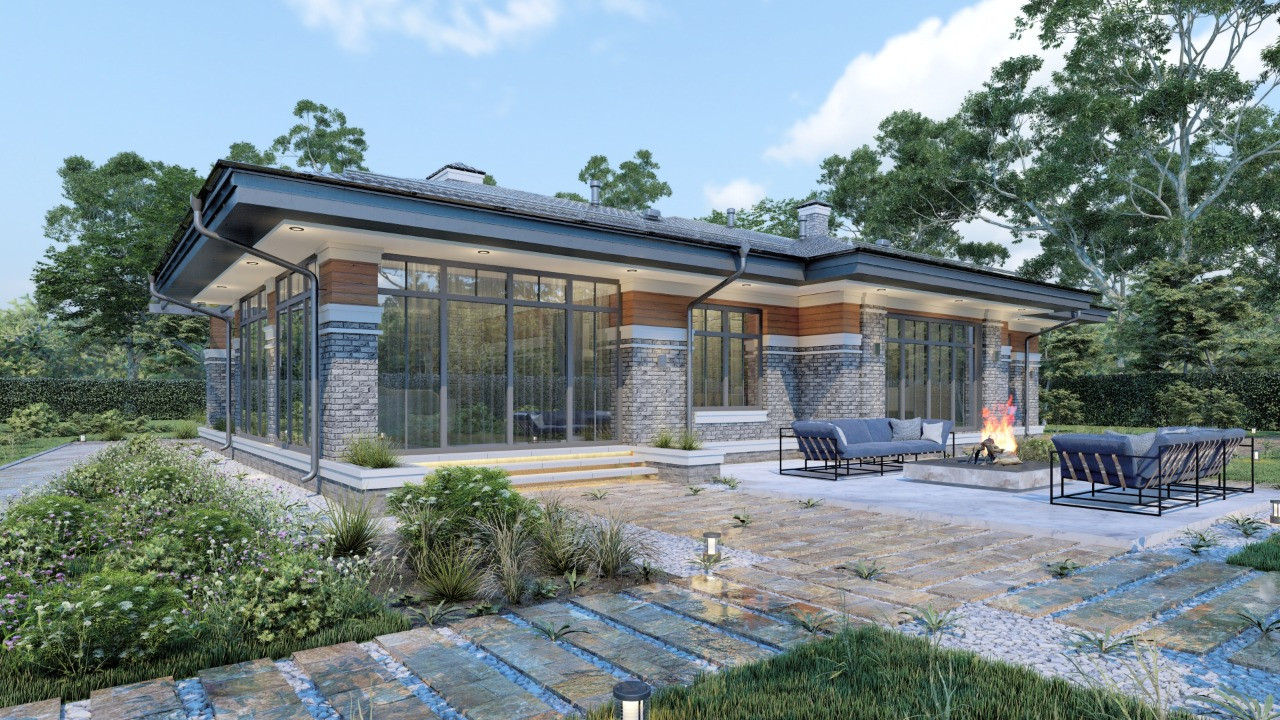 Проект одноэтажного дома в стиле Райта