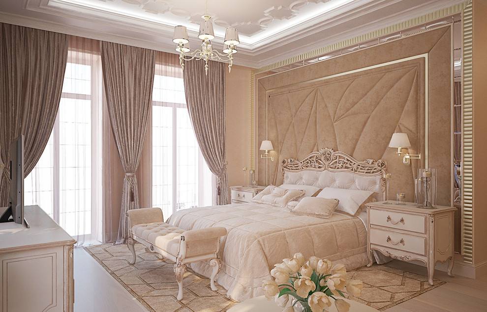 Спальная комната в классическом Итальянском стиле и пастельных тонах.