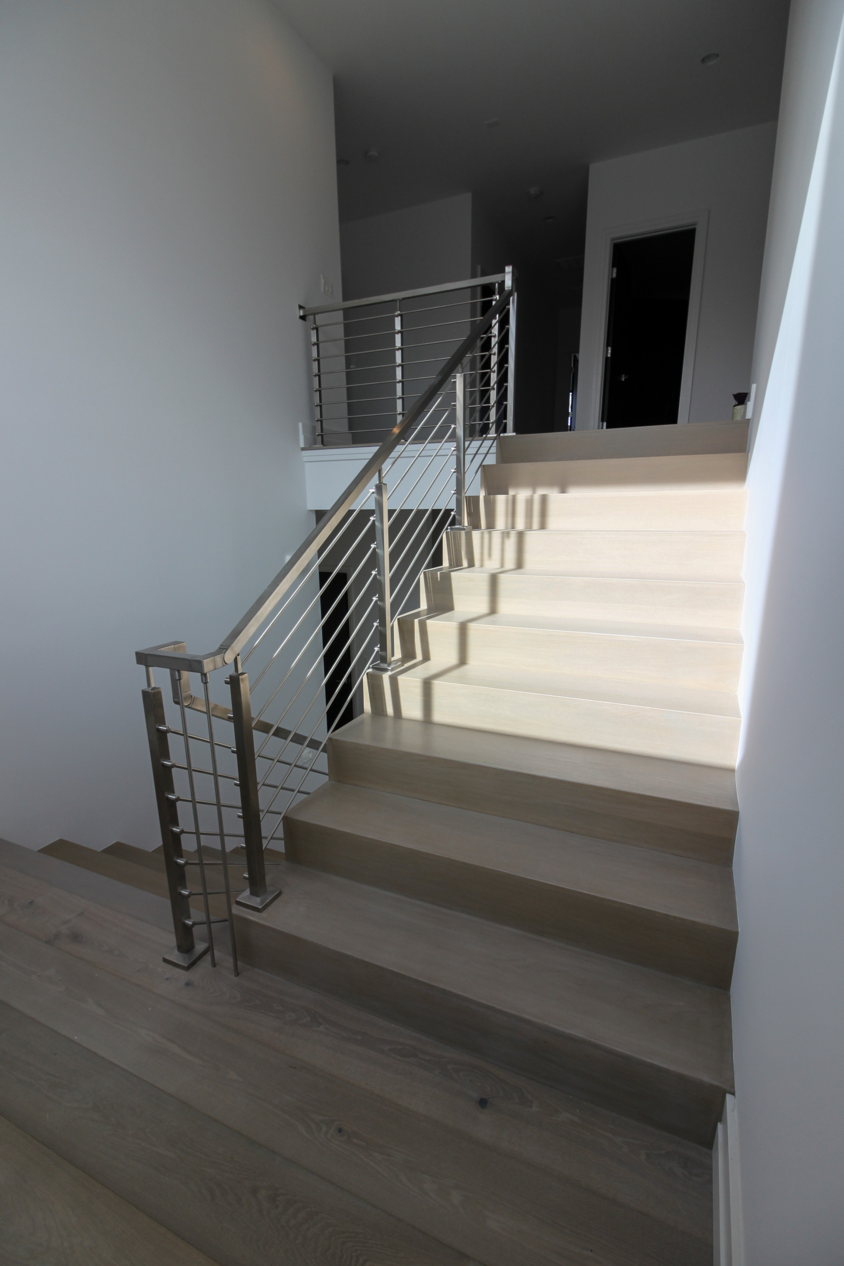 75_Modern Stairway: White O 75_ak & Stainless Steel Balustrade, McLean VA 22101