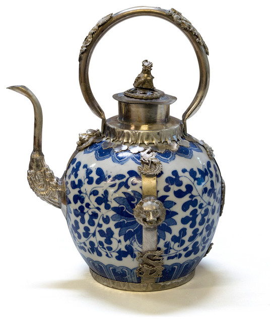Tibetan Porcelain and Brass Teapot Asian Teapots by China