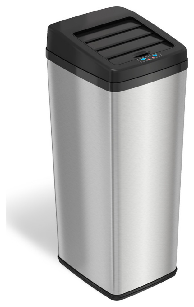 iTouchless 14 Gal Retracting Lid Sensor Trash Can + Odor Filter, Stainless Steel