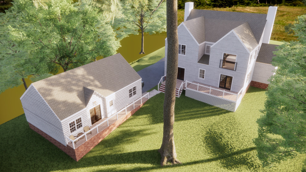 Photo of a small traditional one-storey white exterior in Raleigh with wood siding, a gable roof, a shingle roof, a grey roof and clapboard siding.