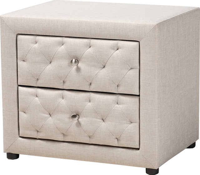 Modern & Contemporary Light Beige Fabric Upholstered 2Drawer Wood