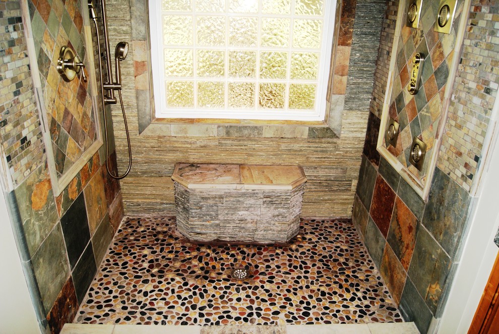 Slate, River Rock Bathroom