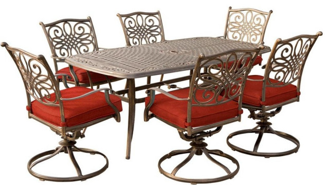 Traditions7Pc: 6 Swivel Rockers, 38X72" Cast Table