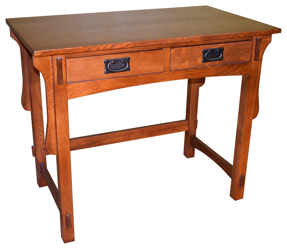 Mission Quarter Sawn Oak Small Desk With 2 Drawers Craftsman
