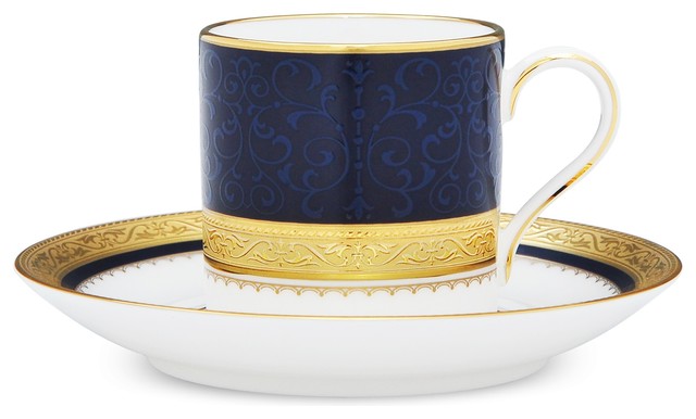 Noritake Odessa Cobalt Gold Demi Cup & Saucer, Set of 4 - Traditional ...