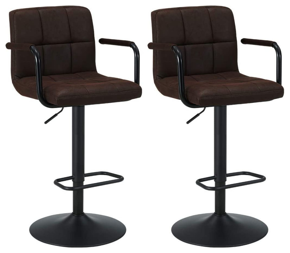 Kitchen Bar stools with Backrest & Armrest Set of 2 Transitional