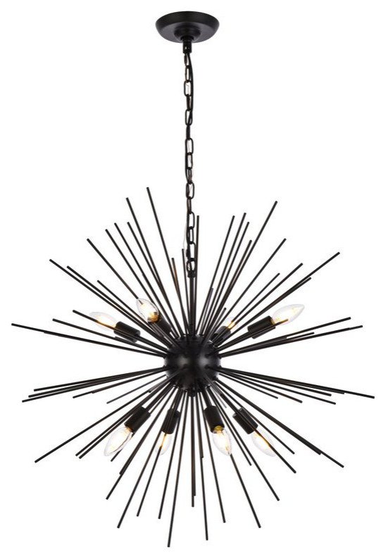 Timber 8Light Pendant in Black Midcentury Pendant Lighting by