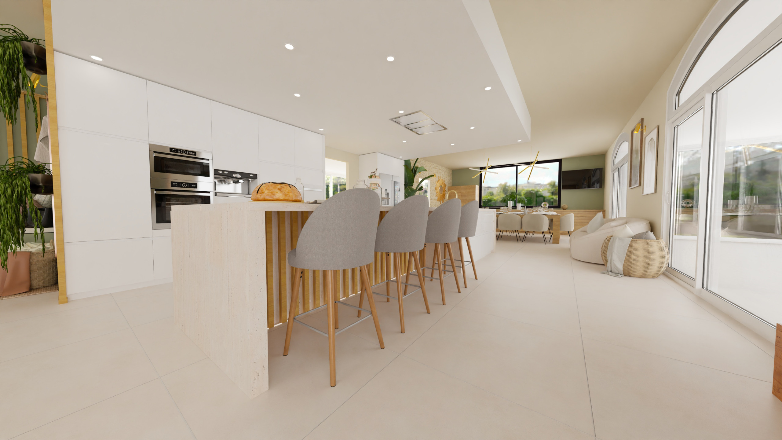 Aménagement d'une pièce de vie de 100 m² dans un style Contemporain