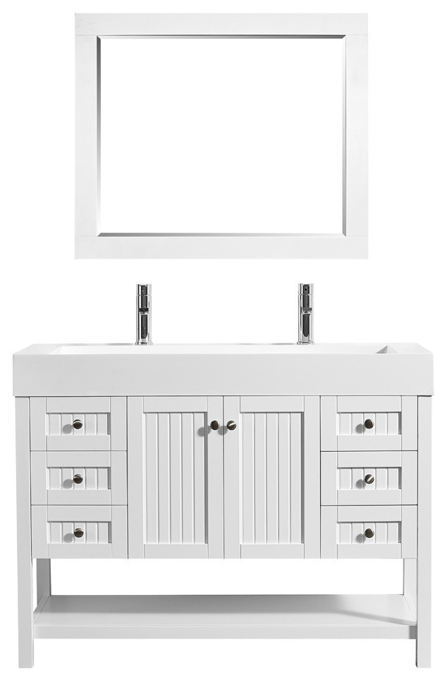 Pavia Bathroom Vanity With Acrylic Undermount Sink White 48 Mirror