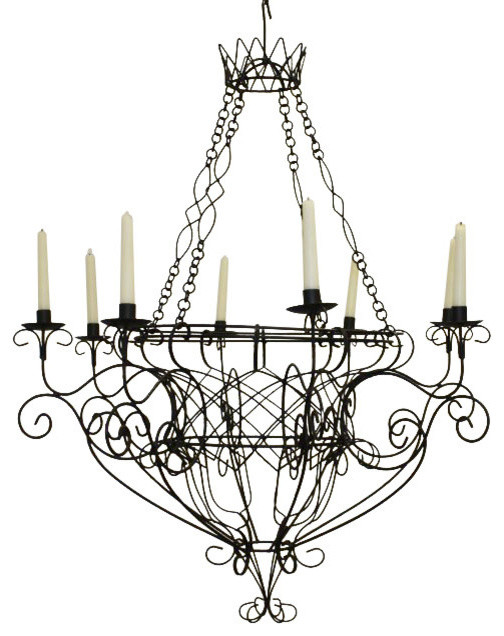 Black Iron French Basket 8 Candle Chandelier Romantic Country Cottage Wire