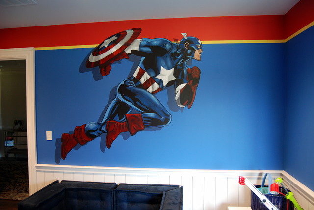 Avengers Murals Hand Painted Throughout A Kids Bedroom