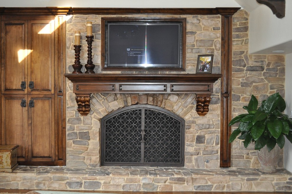 Stacked Stone Fireplace Traditional Living Room San Diego