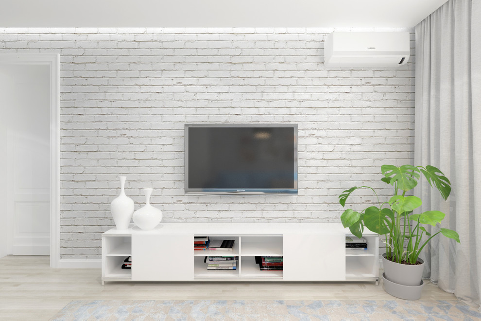 Гостиная комната с голубым диваном