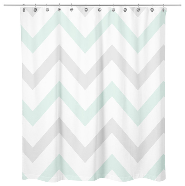 Seafoam Green and Gray Chevron Shower Curtain Contemporary Shower