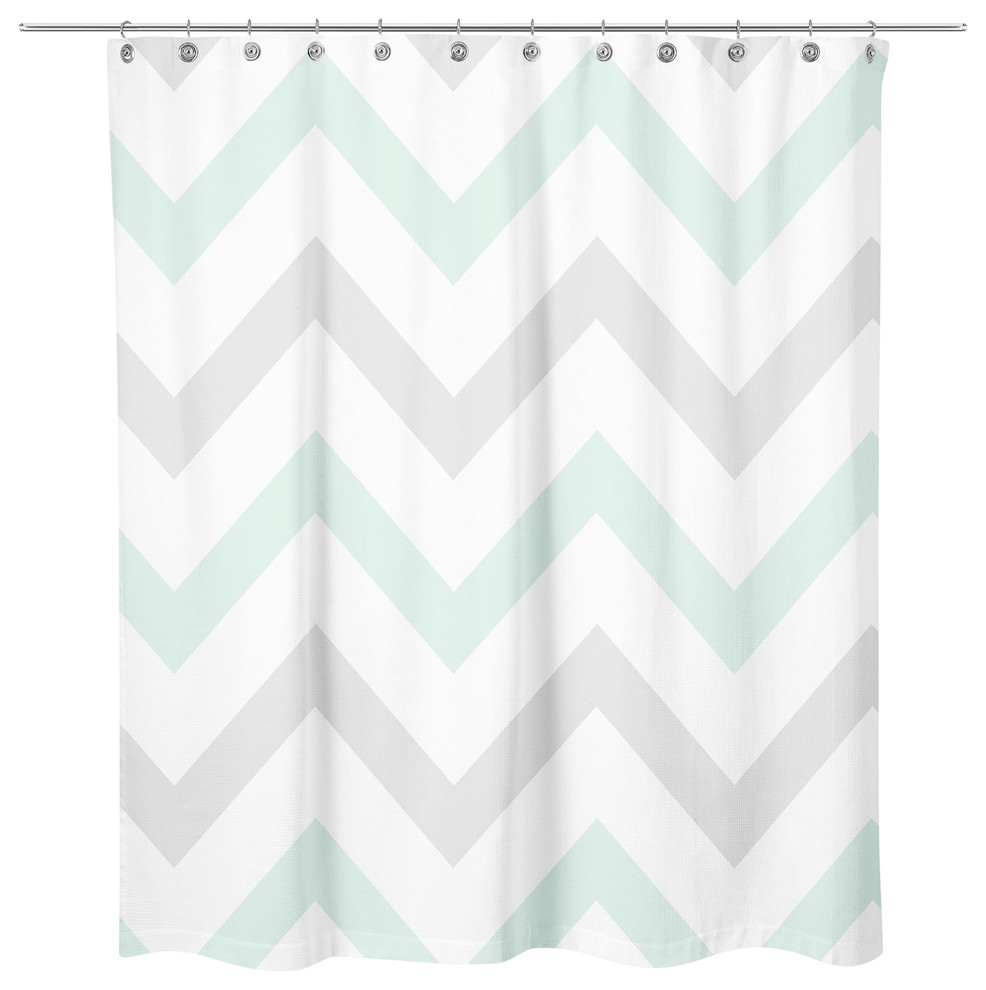 Seafoam Green and Gray Chevron Shower Curtain Contemporary Shower