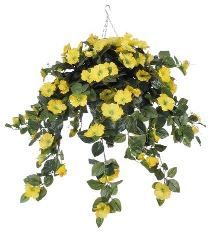 Artificial Yellow Petunia in Cone Basket