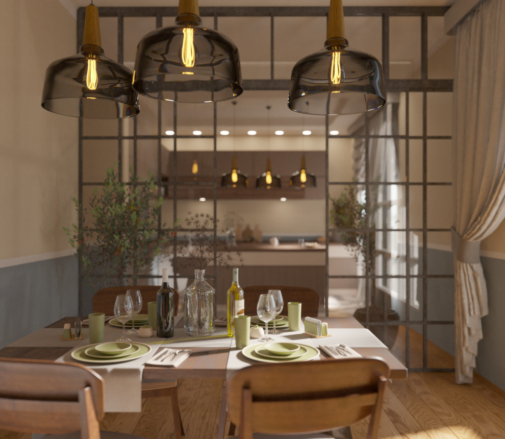 3D-визуализация кухни / обеденной зоны.