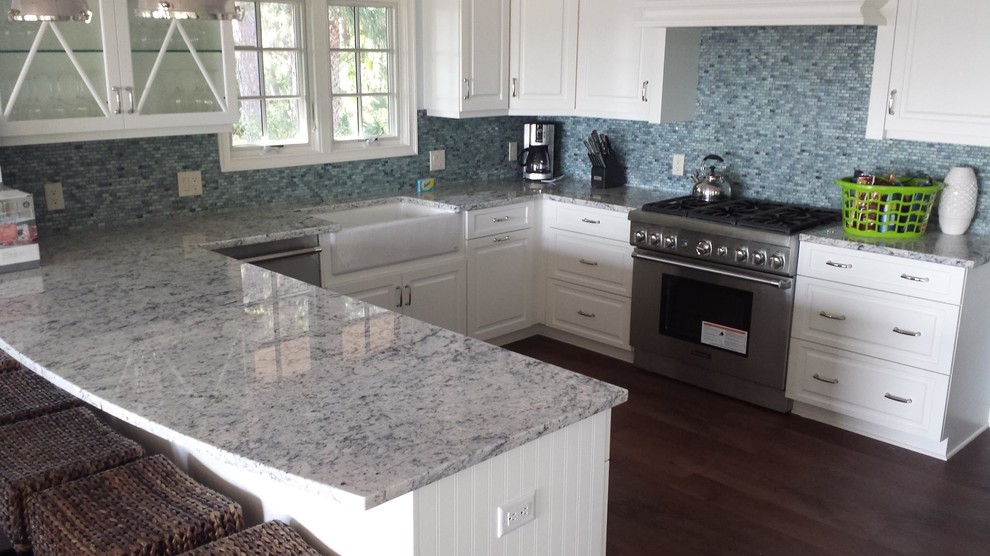 Colonial White Granite Mosaic Glass Tile Backsplash Eclectic